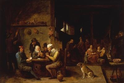 A Farmhouse Interior with Peasants at a Table Playing Cards