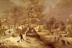 The Old Village under Snow (Oil on Canvas)-David The Elder Teniers-Giclee Print