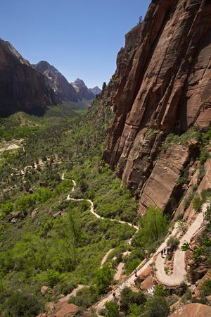 Utah, Zion National Park, Hikers Climbing Up West Rim Trail and Angels Landing