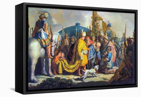 David with Goliath before Saul-Rembrandt van Rijn-Framed Stretched Canvas