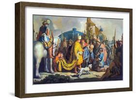 David with Goliath before Saul-Rembrandt van Rijn-Framed Art Print