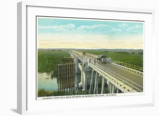 Davis, California - Causeway over Yolo Basin Towards Sacramento-Lantern Press-Framed Art Print