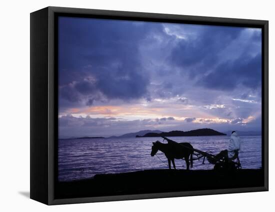 Dawn at Lake Ziway, Central Ethiopia, with the Silhouette of a Horse-Drawn Buggy-Nigel Pavitt-Framed Stretched Canvas