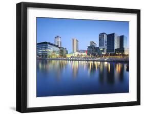 Dawn at Mediacity Uk Home of the Bbc, Salford Quays, Manchester, Greater Manchester, England, UK-Chris Hepburn-Framed Photographic Print