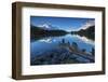 Dawn Illuminates Snowy Peaks and Bell Tower Reflected in Lake Sils, Switzerland-Roberto Moiola-Framed Photographic Print