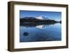 Dawn Illuminates Snowy Peaks and Bell Tower Reflected in Lake Sils, Switzerland-Roberto Moiola-Framed Photographic Print