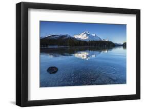 Dawn Illuminates Snowy Peaks and Bell Tower Reflected in Lake Sils, Switzerland-Roberto Moiola-Framed Photographic Print