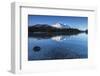 Dawn Illuminates Snowy Peaks and Bell Tower Reflected in Lake Sils, Switzerland-Roberto Moiola-Framed Photographic Print