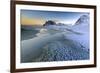 Dawn Illuminates the Beach Covered with Frozen Snow in the Cold Sea of Uttakleiv-Roberto Moiola-Framed Photographic Print