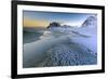 Dawn Illuminates the Beach Covered with Frozen Snow in the Cold Sea of Uttakleiv-Roberto Moiola-Framed Photographic Print