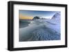 Dawn Illuminates the Beach Covered with Frozen Snow in the Cold Sea of Uttakleiv-Roberto Moiola-Framed Photographic Print