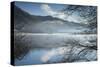 Dawn light and transient sunlit mist over Wall Holm Island on Ullswater, England-John Potter-Stretched Canvas