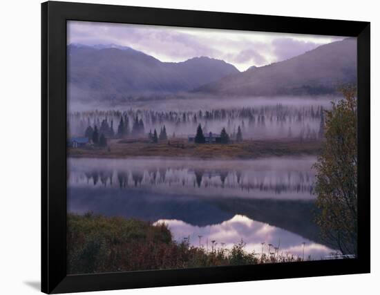 Dawn Mist in Autumnal Colours and Hunters Cabin Closed for the Winter, Kenai Peninsula, Alaska, USA-Jeremy Bright-Framed Photographic Print