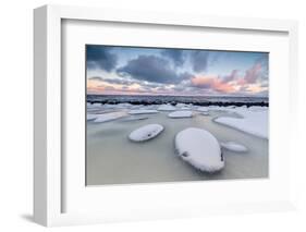 Dawn on the Cold Sea Surrounded by Snowy Rocks Shaped by Wind and Ice at Eggum-Roberto Moiola-Framed Photographic Print