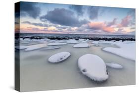 Dawn on the Cold Sea Surrounded by Snowy Rocks Shaped by Wind and Ice at Eggum-Roberto Moiola-Stretched Canvas