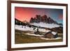 Dawn on the Odle with typical huts. Puez-Odle Natural Park, Trentino Alto Adige, Italy-ClickAlps-Framed Photographic Print