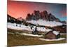 Dawn on the Odle with typical huts. Puez-Odle Natural Park, Trentino Alto Adige, Italy-ClickAlps-Mounted Photographic Print