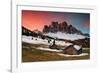 Dawn on the Odle with typical huts. Puez-Odle Natural Park, Trentino Alto Adige, Italy-ClickAlps-Framed Photographic Print