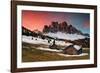 Dawn on the Odle with typical huts. Puez-Odle Natural Park, Trentino Alto Adige, Italy-ClickAlps-Framed Photographic Print