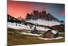 Dawn on the Odle with typical huts. Puez-Odle Natural Park, Trentino Alto Adige, Italy-ClickAlps-Mounted Photographic Print