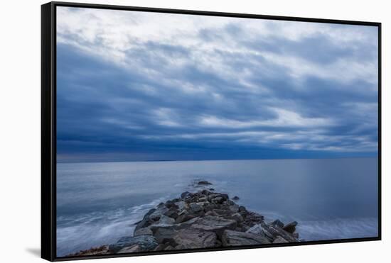 Dawn over the Breakwater at Wallis Sands SP in Rye, New Hampshire-Jerry & Marcy Monkman-Framed Stretched Canvas