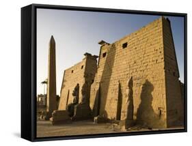 Dawn over the Impressive First Pylon of Luxor Temple, Egypt-Julian Love-Framed Stretched Canvas