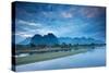 Dawn over the mountains and Nam Song River, Laos-David Noton-Stretched Canvas