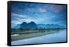 Dawn over the mountains and Nam Song River, Laos-David Noton-Framed Stretched Canvas