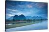 Dawn over the mountains and Nam Song River, Laos-David Noton-Stretched Canvas