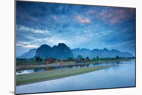 Dawn over the mountains and Nam Song River, Laos-David Noton-Mounted Photographic Print