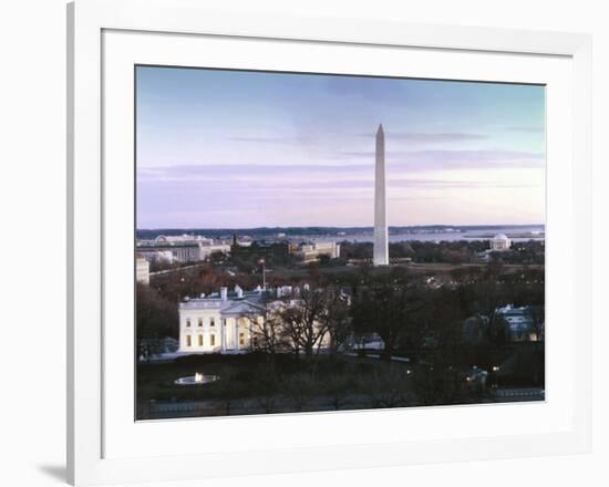 Dawn over the White House, Washington Monument, and Jefferson Memorial, Washington, D.C. - Vintage -Carol Highsmith-Framed Art Print