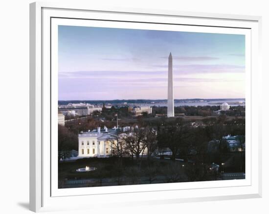 Dawn over the White House, Washington Monument, and Jefferson Memorial, Washington, D.C. - Vintage -Carol Highsmith-Framed Art Print