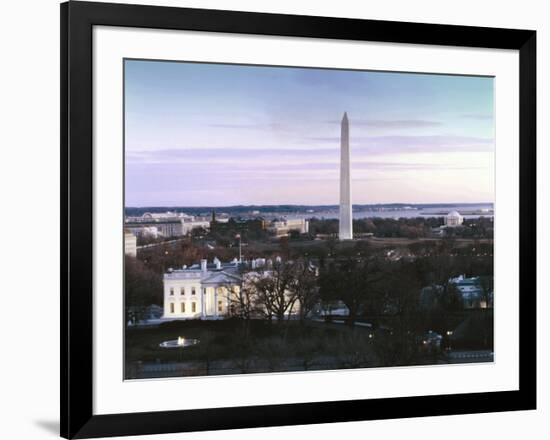 Dawn over the White House, Washington Monument, and Jefferson Memorial, Washington, D.C. - Vintage -Carol Highsmith-Framed Art Print