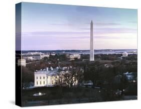 Dawn over the White House, Washington Monument, and Jefferson Memorial, Washington, D.C. - Vintage-Carol Highsmith-Stretched Canvas