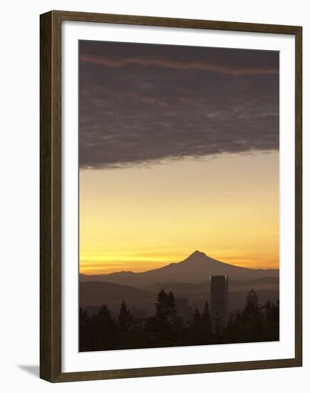 Dawn Sky over Portland and Mt. Hood, Oregon, USA-William Sutton-Framed Premium Photographic Print