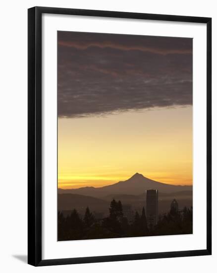 Dawn Sky over Portland and Mt. Hood, Oregon, USA-William Sutton-Framed Premium Photographic Print