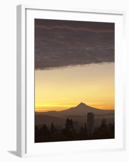 Dawn Sky over Portland and Mt. Hood, Oregon, USA-William Sutton-Framed Photographic Print