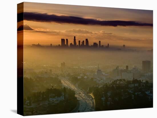 Dawn View of Downtown, Los Angeles, California, USA-Walter Bibikow-Stretched Canvas