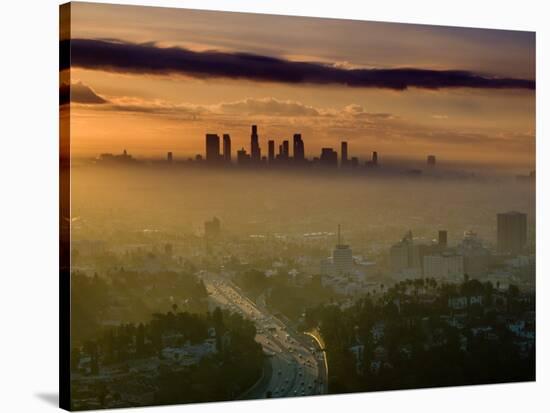 Dawn View of Downtown, Los Angeles, California, USA-Walter Bibikow-Stretched Canvas