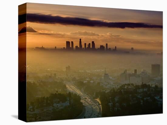 Dawn View of Downtown, Los Angeles, California, USA-Walter Bibikow-Stretched Canvas