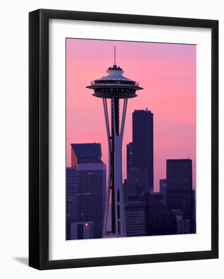 Dawn View of Space Needle and Downtown Seattle, Washington, USA-William Sutton-Framed Photographic Print