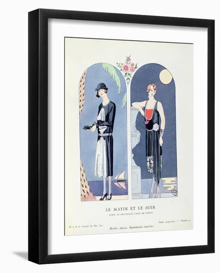Day and Night, Plate 47 from 'La Gazette Du Bon Ton' Depicting Day and Evening Dresses, 1924-25-Georges Barbier-Framed Giclee Print