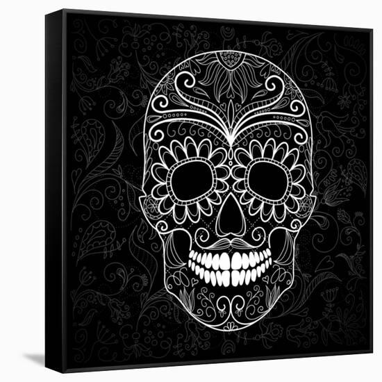 Day Of The Dead Black And White Skull-Alisa Foytik-Framed Stretched Canvas