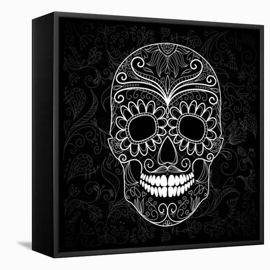 Day Of The Dead Black And White Skull-Alisa Foytik-Framed Stretched Canvas