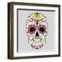 Day of the Dead Colorful Skull with Floral Ornament-Alisa Foytik-Framed Art Print