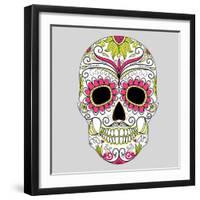 Day of the Dead Colorful Skull with Floral Ornament-Alisa Foytik-Framed Art Print