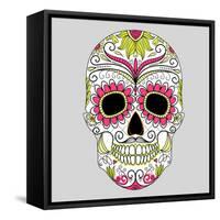 Day of the Dead Colorful Skull with Floral Ornament-Alisa Foytik-Framed Stretched Canvas