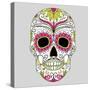 Day of the Dead Colorful Skull with Floral Ornament-Alisa Foytik-Stretched Canvas