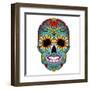 Day of the Dead Colorful Skull with Floral Ornament-Alisa Foytik-Framed Art Print