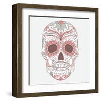 Day of the Dead Colorful Skull with Floral Ornament-Alisa Foytik-Framed Art Print